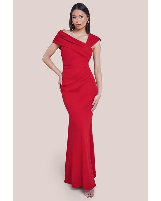 Goddiva Cowl One Shoulder Velvet Maxi Dress - Red