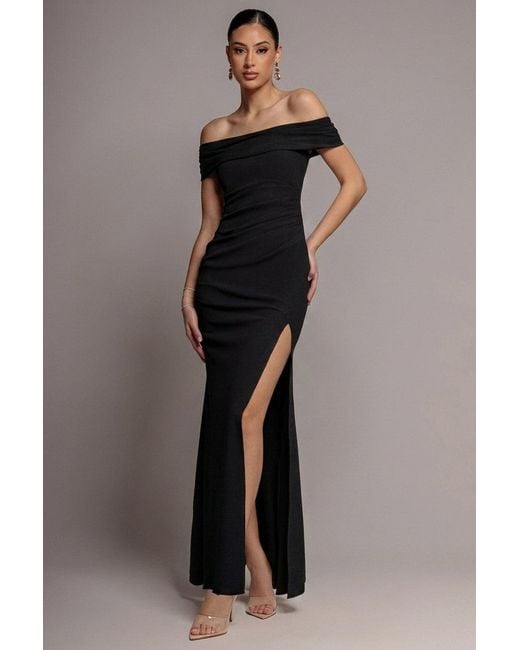 Goddiva Black Off The Shoulder Maxi Dress With Split