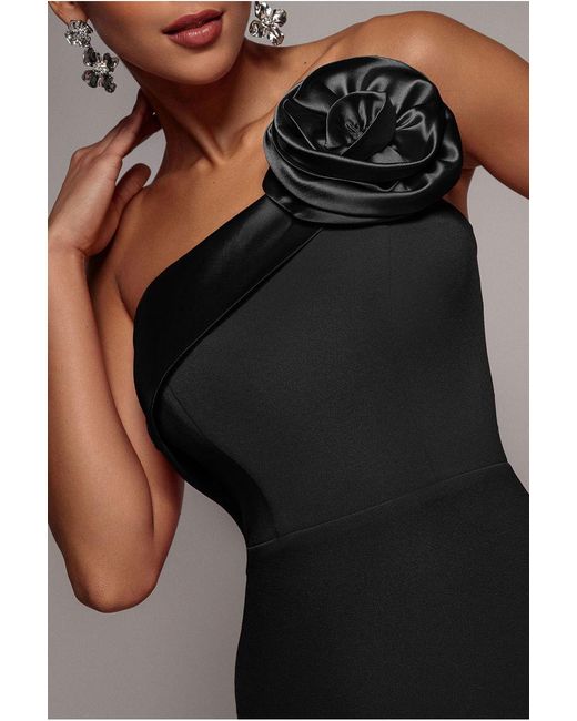 Goddiva Blue Satin Corsage Scuba Crepe Midi Dress
