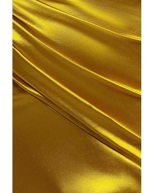 Goddiva Yellow Halter Neck Front Split Satin Maxi Dress