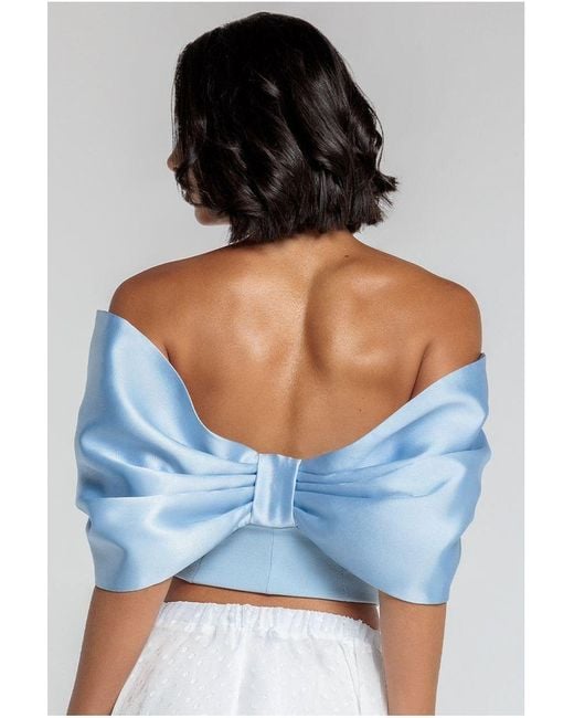 Goddiva White Off Shoulder Back Satin Bow Scuba Corset