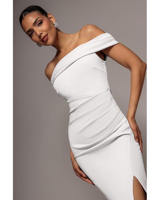 Goddiva Gray Off The Shoulder Maxi Dress With Split
