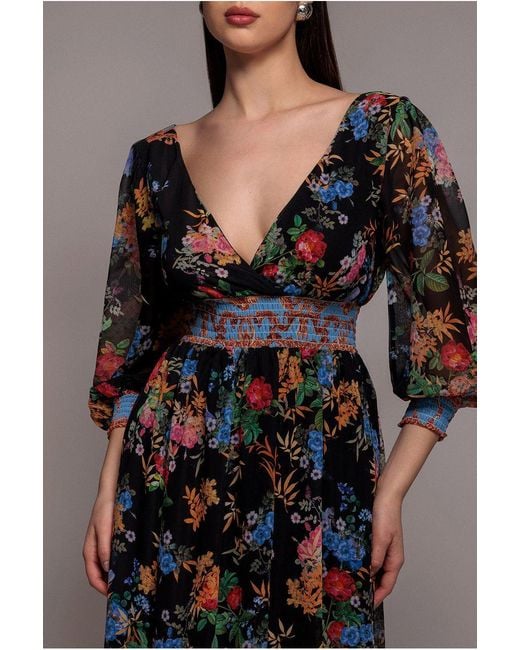 Goddiva Green Chiffon Wrap Border Floral Print Maxi Dress