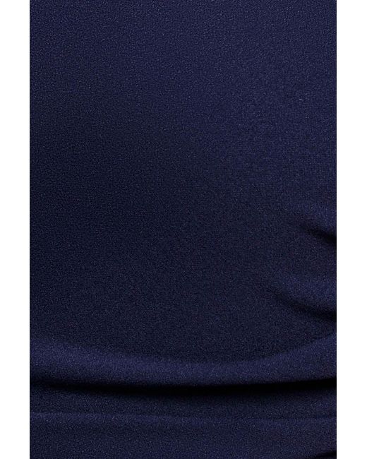 Goddiva Blue One Shoulder Puffed Satin Sleeve Evening Maxi Dress