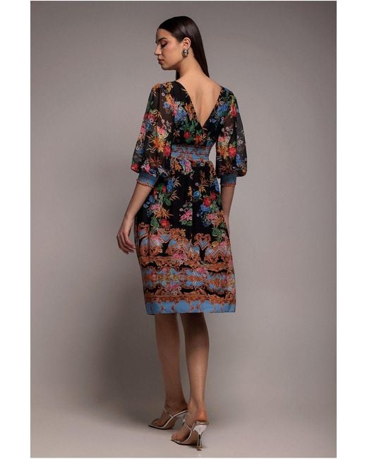 Goddiva Green Chiffon Wrap Border Floral Print Midi Dress