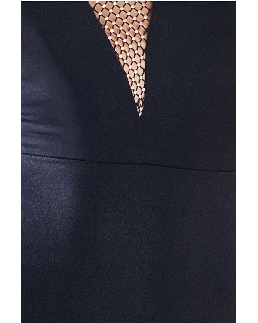 Goddiva Blue Diamante Fishnet Cowl Back Maxi
