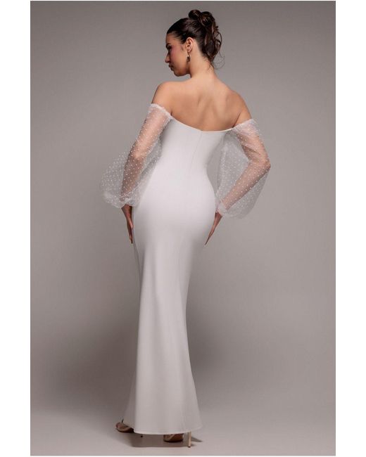 Goddiva Gray Dobby Organza Bishop Sleeve Multiway Maxi Dress