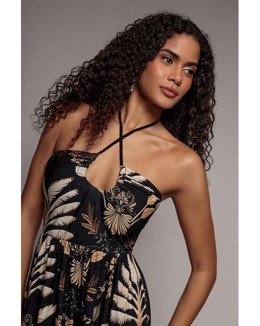 Goddiva Blue Printed Tie Back Maxi