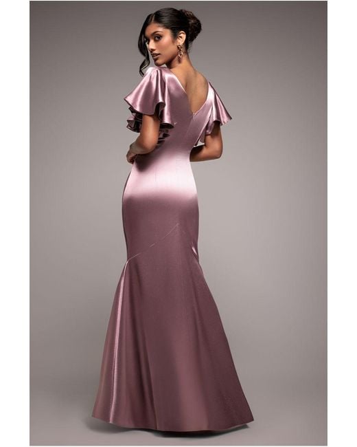 Goddiva Pink Satin Flutter Sleeve Mermaid