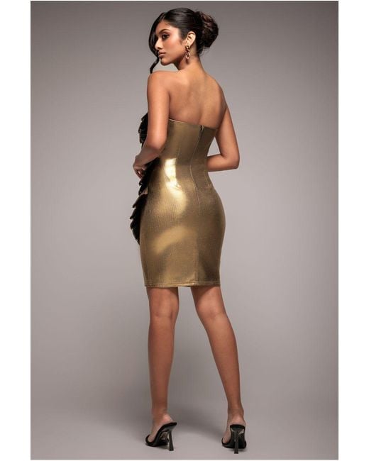 Goddiva Metallic Fan Pleated Boobtube Scuba Crepe Mini