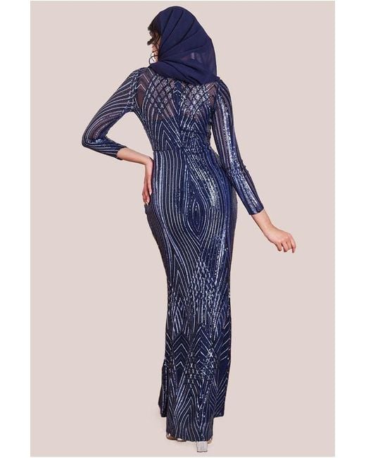 Goddiva Blue Modesty Two Toned Sequin Maxi