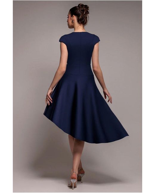 Goddiva Blue Cap Sleeve Skater High Low Midi Dress