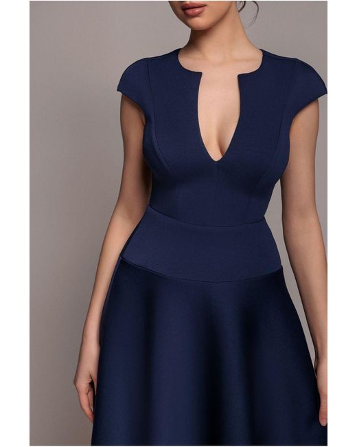 Goddiva Blue Cap Sleeve Skater High Low Midi Dress