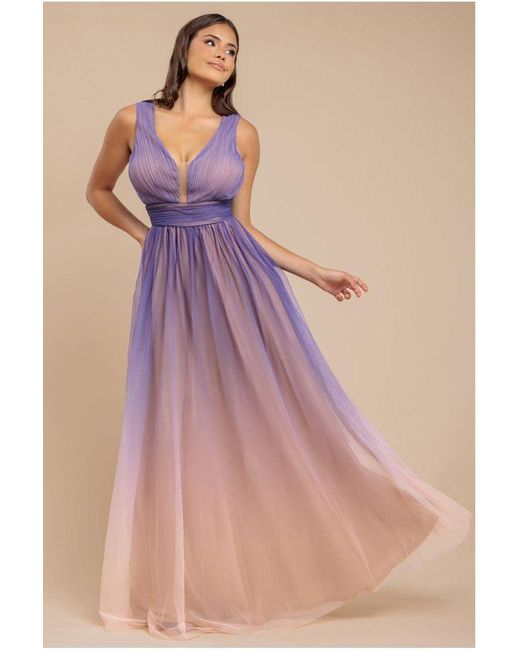 Goddiva Purple Sleeveless Ombre Pleated A-Line Maxi Dress