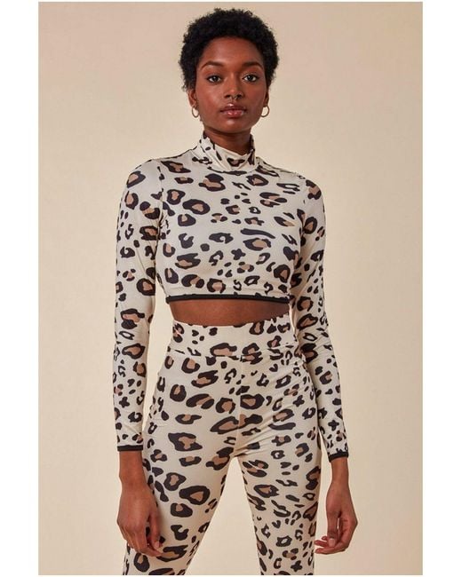 Cosmochic Natural Leopard Print Crop Top&legging Lounge Set