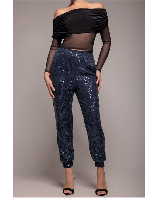 Goddiva Blue Sequin Cuffed Ankle Trouser
