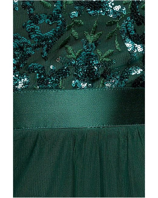 Goddiva Green Scallop Bardot Ruffle Mesh Maxi