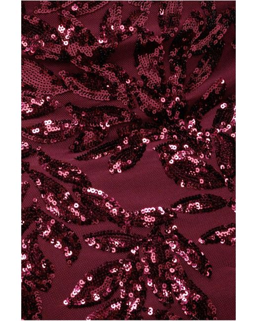 Goddiva Purple Sequin Leaf Long Sleeve Maxi Dress