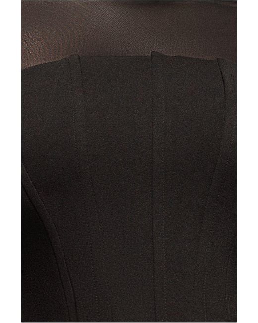 Goddiva Black Scuba Crepe And Mesh Lace Up Corset Top