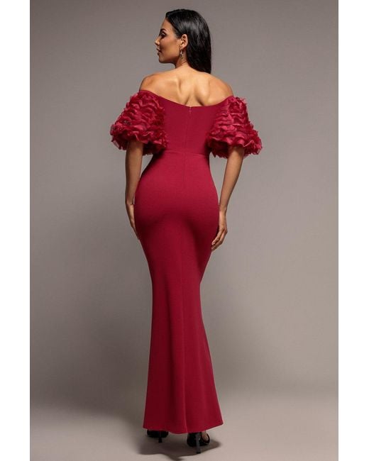 Goddiva Pink Off The Shoulder 3D Puffed Sleeve Sweetheart Maxi Dress