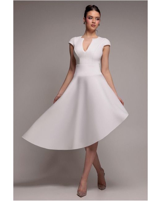 Goddiva Gray Cap Sleeve Skater High Low Midi Dress