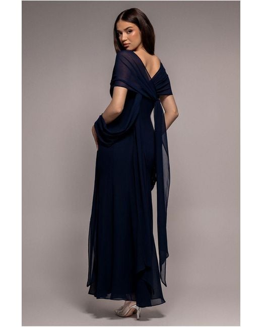 Goddiva Blue Multiway Cape Chiffon Sweetheart Maxi Dress