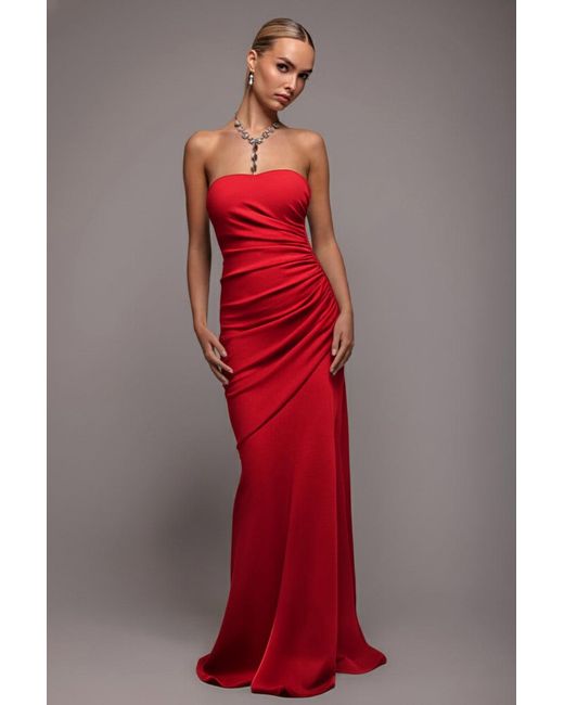 Goddiva Red Scuba Crepe Bandeau Maxi With Diamante Necklace