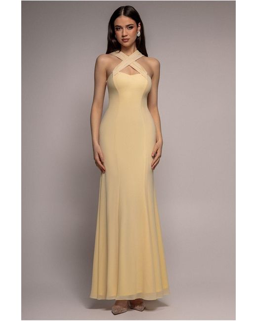Goddiva Natural Multiway Cape Chiffon Sweetheart Maxi Dress