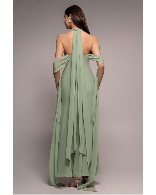 Goddiva Green Multiway Cape Chiffon Sweetheart Maxi Dress