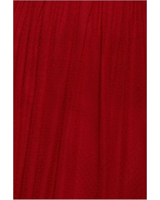 Goddiva Red Sleeveless Pleated Dobby Mesh Corsage Maxi Dress