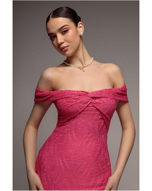 Goddiva Pink Front Knot Twist Midi Dress