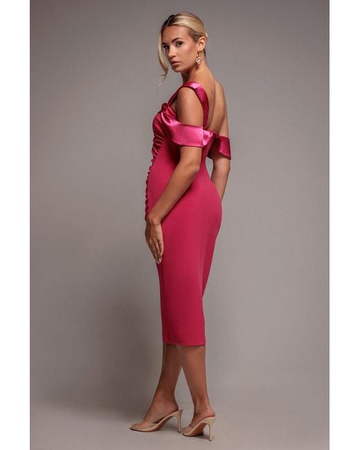 Goddiva Pink One Shoulder Satin Band Bodycon Midi Dress