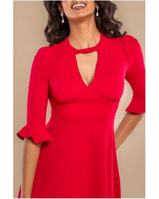 Goddiva Pink Flared Sleeve Midi Dress