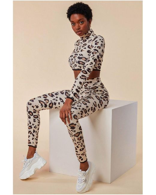 Cosmochic Natural Leopard Print Crop Top&legging Lounge Set