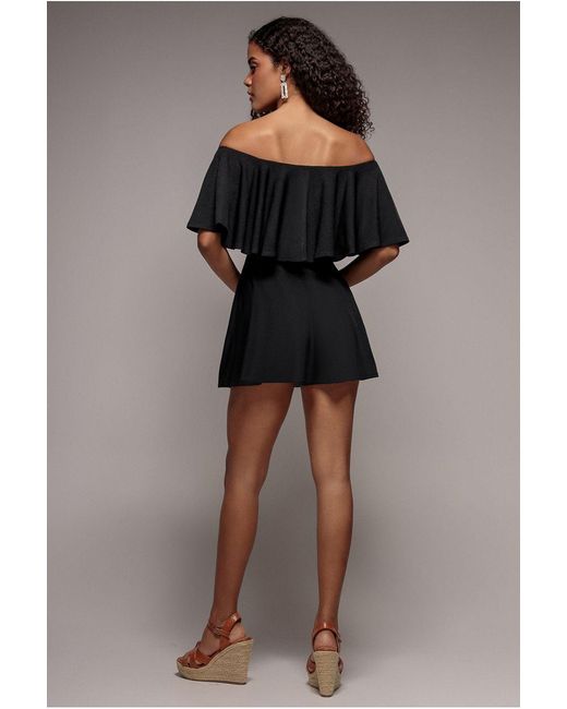 Goddiva Black Off The Shoulder Frill Neck Skater Playsuit