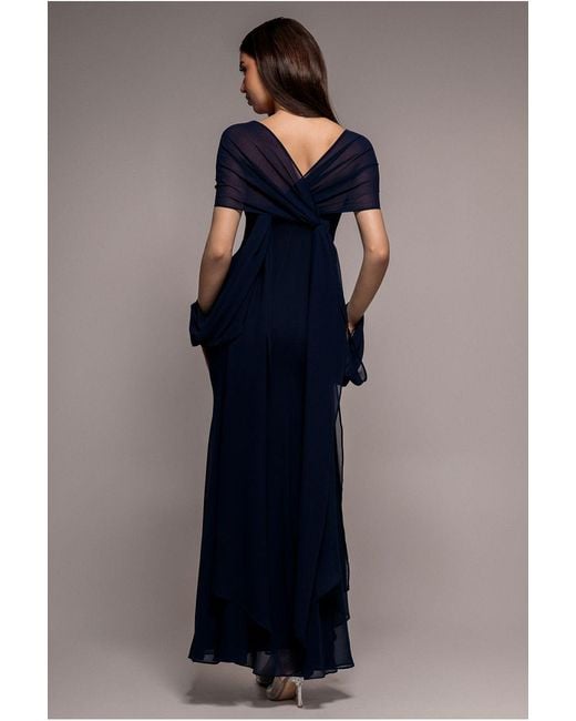 Goddiva Blue Multiway Cape Chiffon Sweetheart Maxi Dress