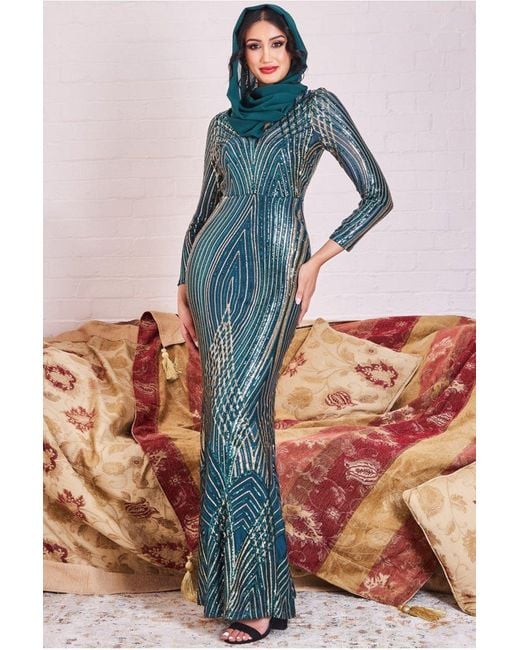 Goddiva Green Modesty Two Toned Sequin Maxi