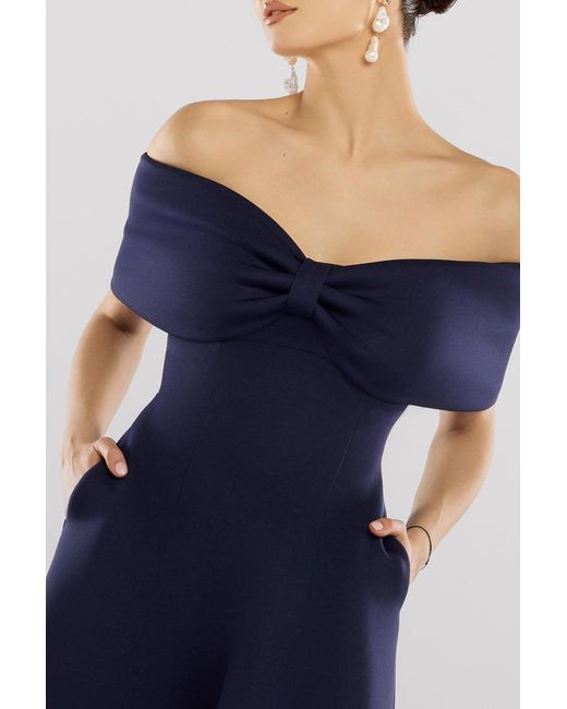 Goddiva Blue Bow Off The Shoulder A Line Midi Dress