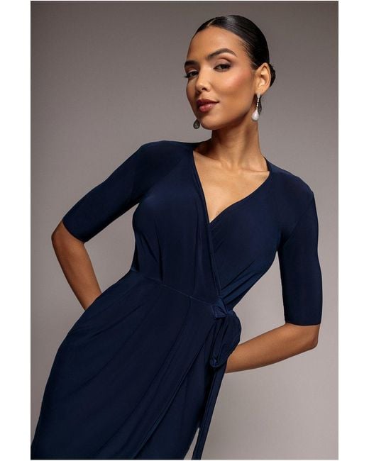 Goddiva Blue Short Sleeve Wrap Mini Dress