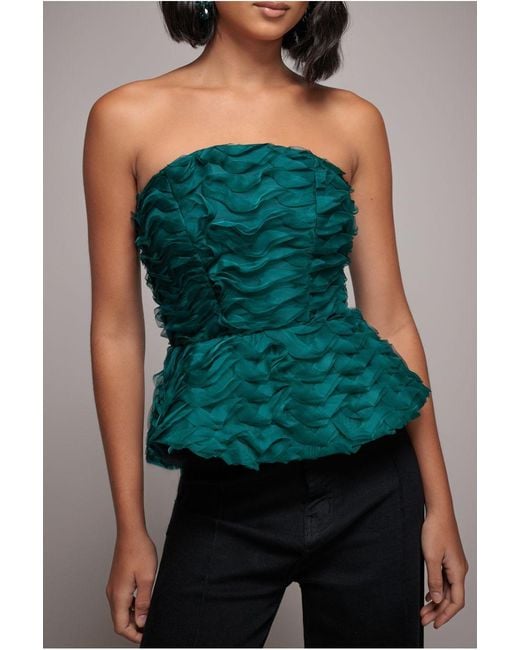 Goddiva Multicolor Peplum 3D Textured Boob Tube Lace Up Corset