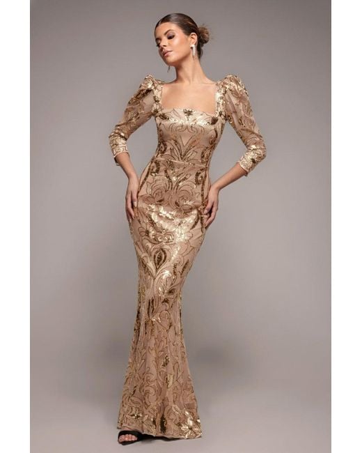 Goddiva Pink Square Neck Scalloped Lace Maxi