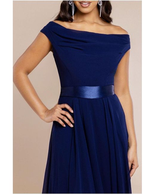 Goddiva Blue Cowl Neck Chiffon Maxi Dress