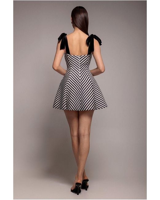 Goddiva Multicolor Diagonal Stripe Velvet Bow A Line Mini Dress