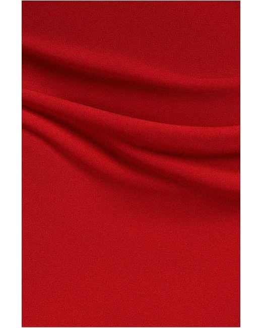 Goddiva Red One Shoulder Organza Fan Detail Lace Bodice Midi Dress