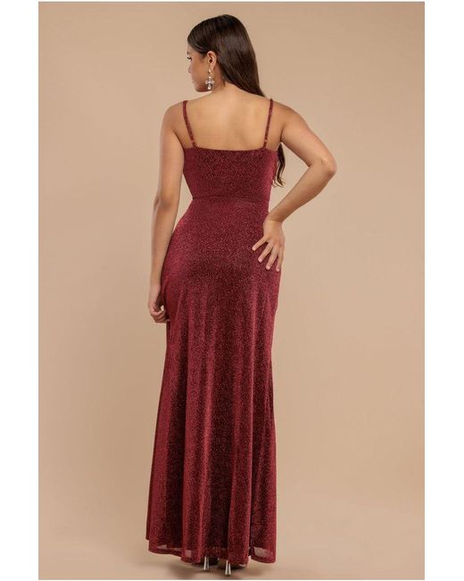 Goddiva Red Wrap Style Spaghetti Strap Maxi With Split