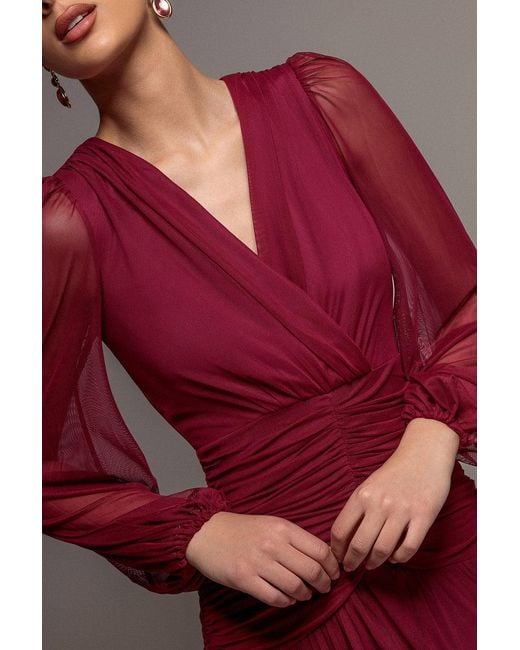 Goddiva Gathered Balloon Sleeve Mesh Maxi Dress
