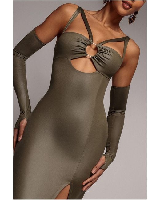 Goddiva Brown Faux Leather Cut Out Maxi Dress