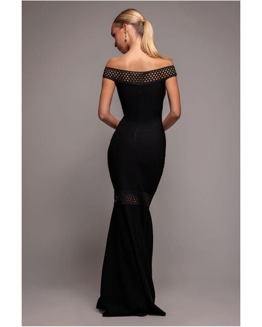 Goddiva Blue Off The Shoulder Ribbed Bodycon Maxi Dress