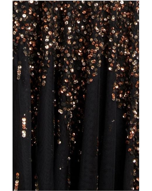 Goddiva Black Sunray Hand Embellished Sequin A-Line Sleeveless Maxi Dress