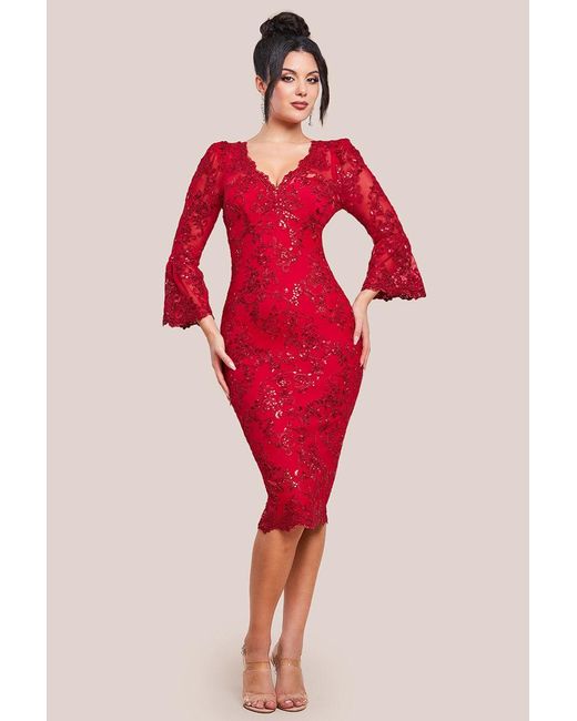 Goddiva Scalloped Lace Corset Bodice Midi Dress main image 0